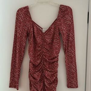 Red long sleeve floral dress